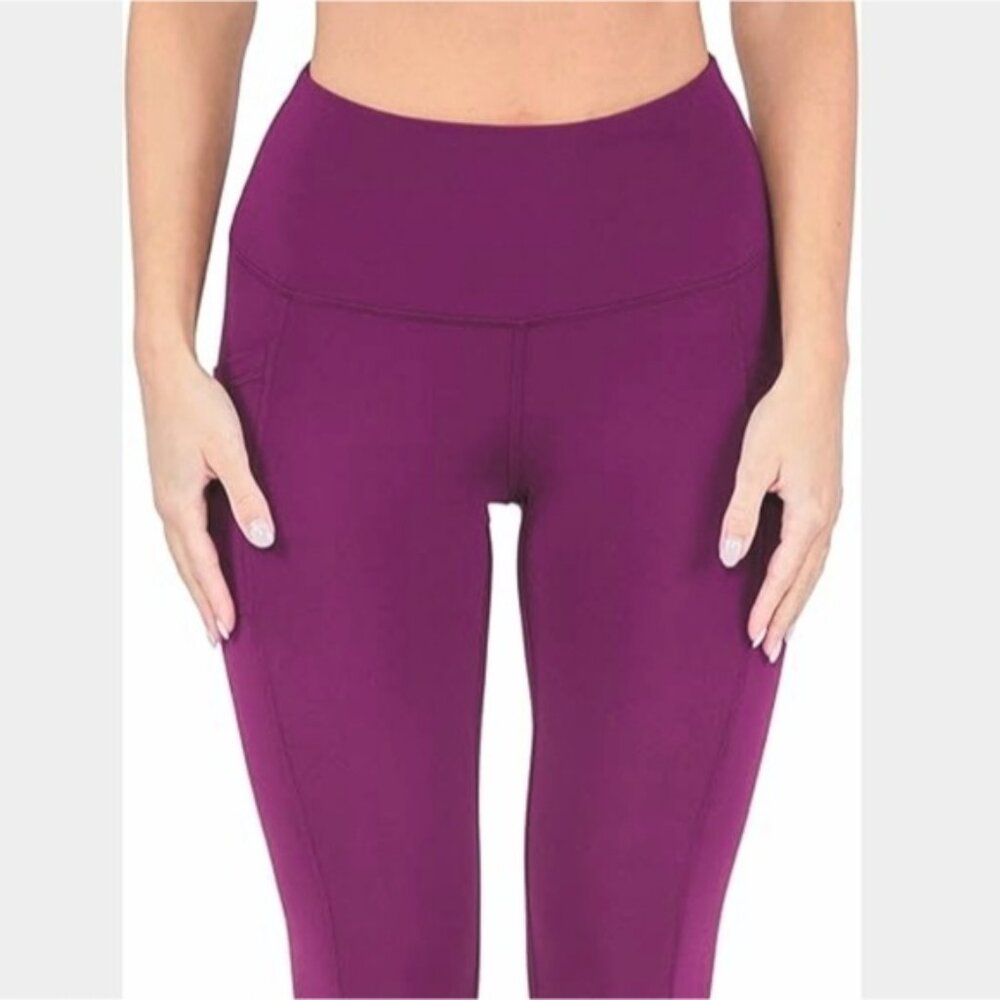 YOGALICIOUS [LUX] "Lenox" High Rise No Show Fushia Leggings with Pockets- S - Picture 6 of 12